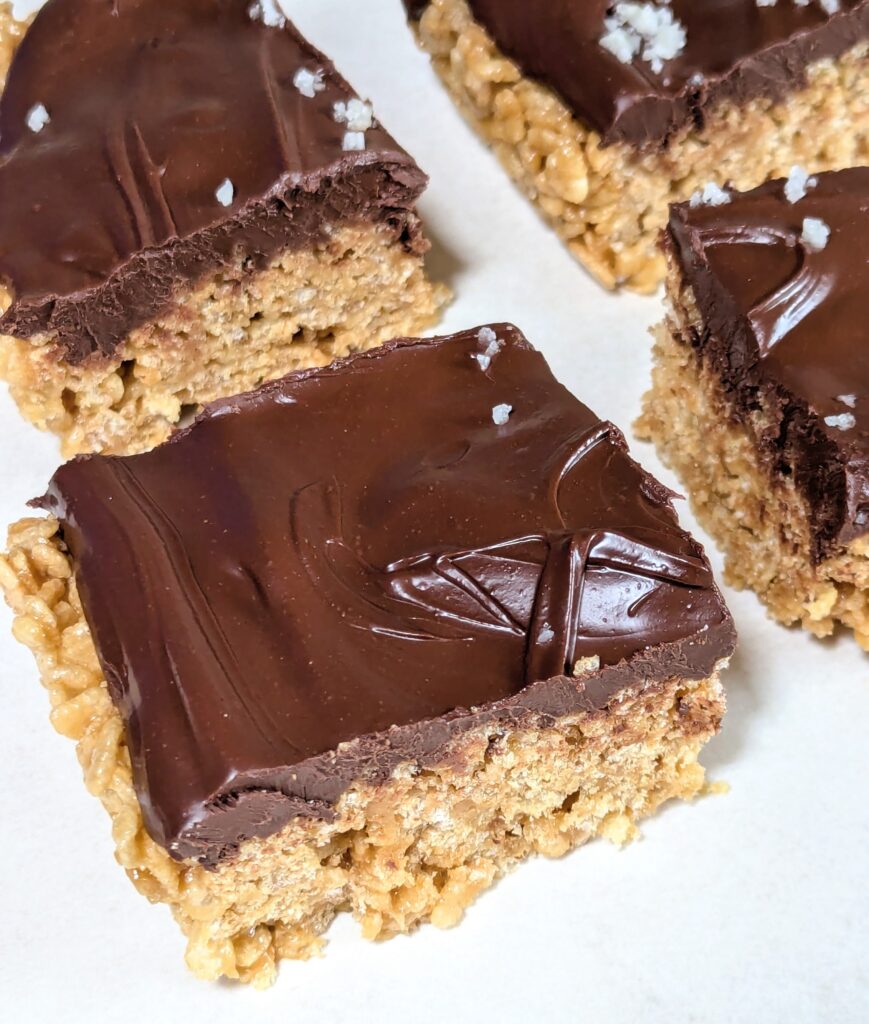 chocolate covered crispy rice squares